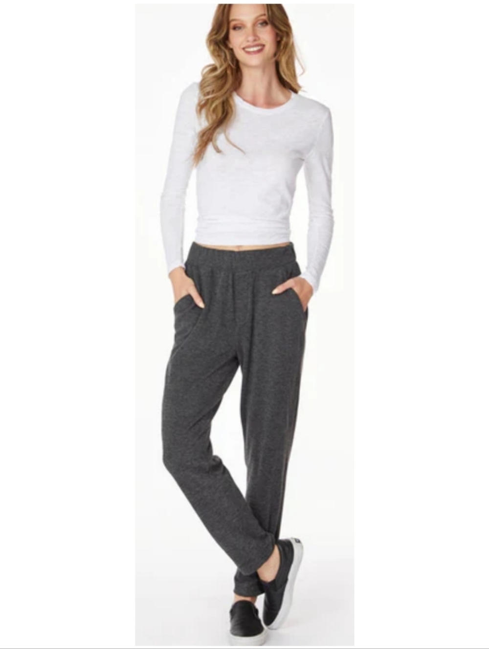 Bobi Cozy Knit Trouser Sweat Pants Charcoal Gray Medium
